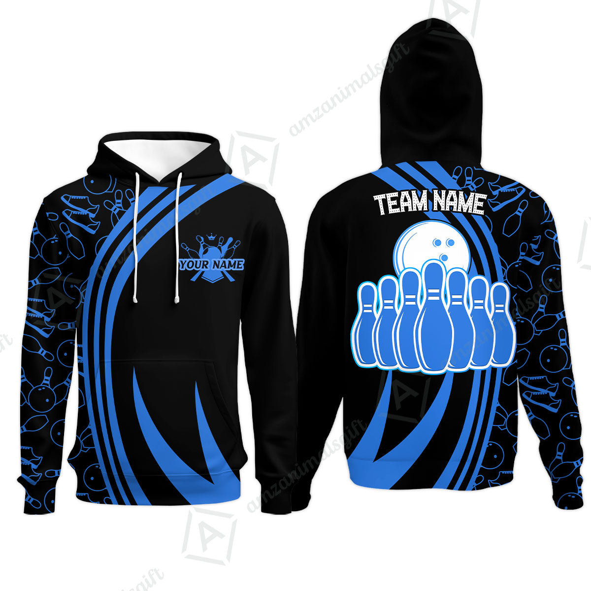 Customized Bowling Team Hoodie Neon Multicolor Bowling Uniforms With Name And Team Name For Bowlers, Team League