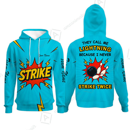 Customized Bowling Team Hoodie, They Call Me Lightning Because I Never Strike Twice Comic Style Hoodie