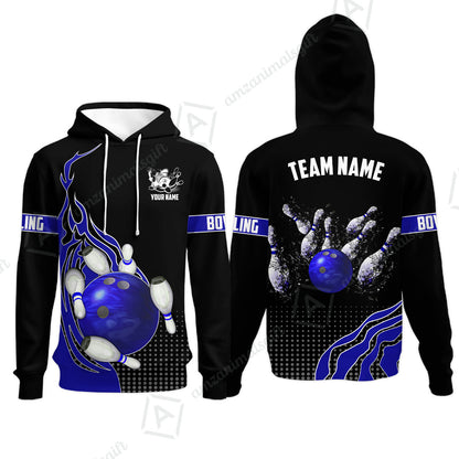 Customized Bowling Unisex Polo Shirt, Bowling And Breaking Pins Multicolor Option Customized Name And Team Name Polo Jerseys Shirts