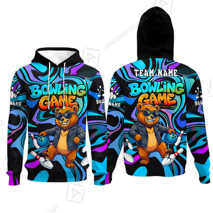Custom Bowling Jersey Polo Shirt, Trippy Swirl Rocker Bear Graffiti Style, Custom Bowling Jersey Team Shirt For Players With Name & Team Name