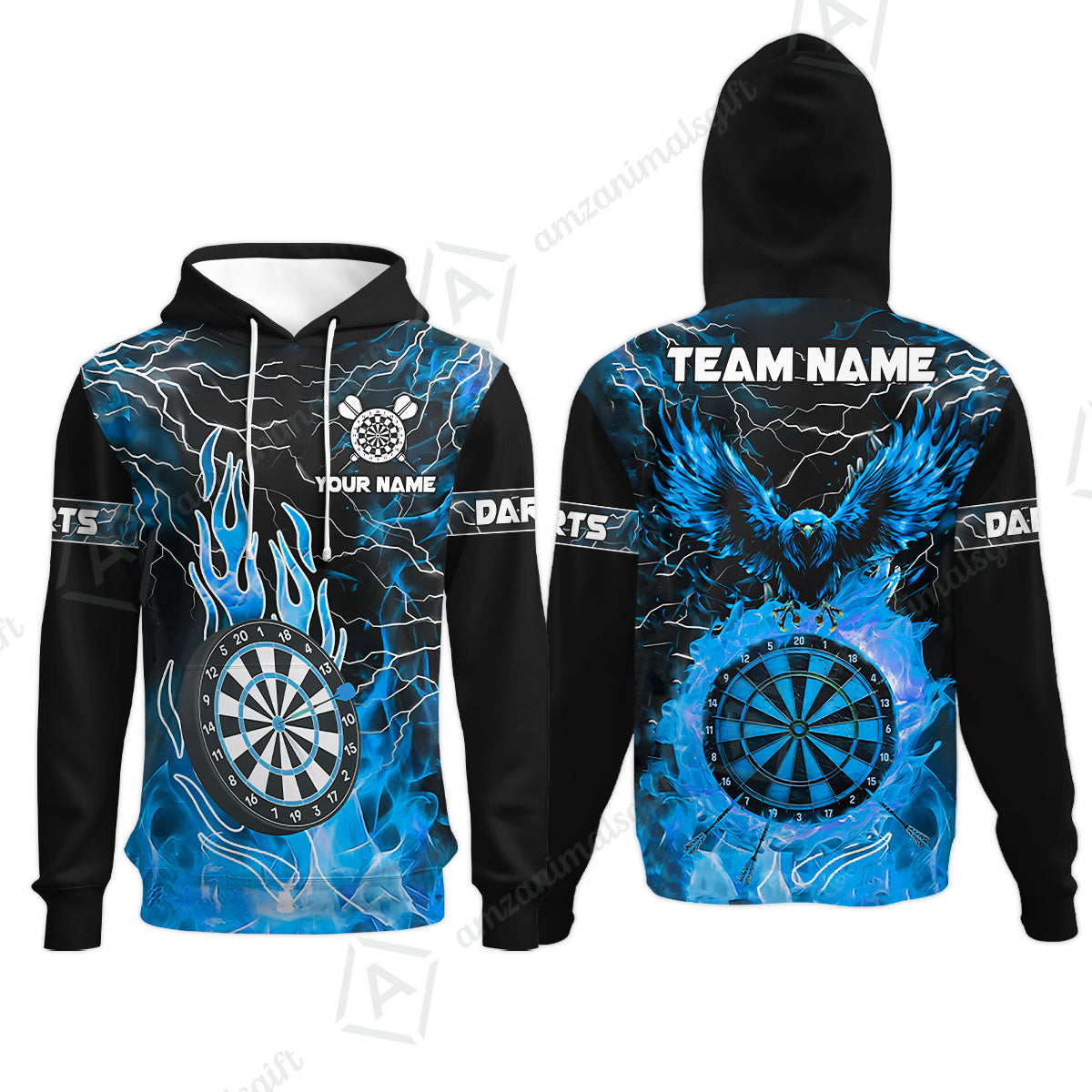 Custom Darts Team Jersey, Dartboard Fire Flame Custom Eagle Darts Jersey Polo Quarter-Zip Shirts, Custom Name And Team Name Darts Uniforms Jersey