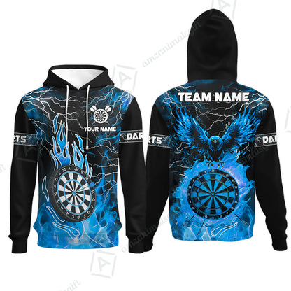 Custom Darts Team Jersey, Dartboard Fire Flame Custom Eagle Darts Jersey Polo Quarter-Zip Shirts, Custom Name And Team Name Darts Uniforms Jersey
