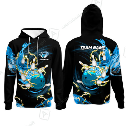 Customized Bowling Hoodie, Bowling Ball & Pins Breath Of Thunder Flame Multicolor Option, Perfect Outfit For Bowlers