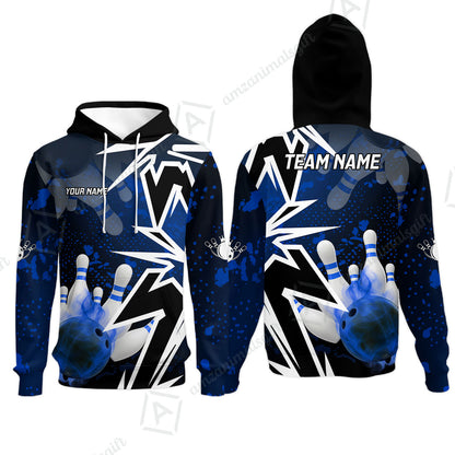 Customized Bowling Polo, Bowling And Pins Smoke Multicolor Option Customized Name And Team Zipper Polo Jerseys Shirts