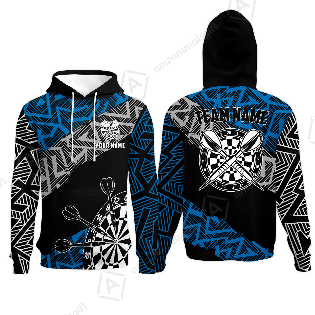Custom Zig-Zag Pattern Darts Quarter-Zip Polo Shirts,  Custom Darts Team Jerseys Uniform, Personalized Name And Team Name