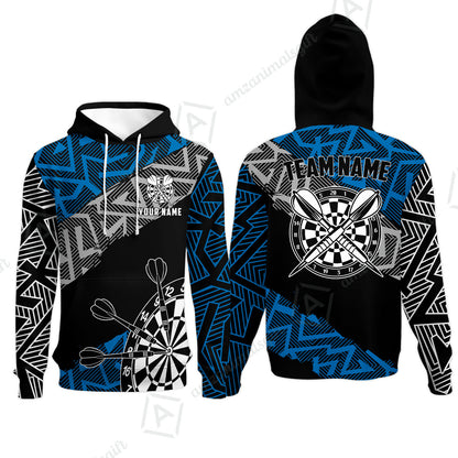 Custom Zig-Zag Pattern Darts Quarter-Zip Polo Shirts,  Custom Darts Team Jerseys Uniform, Personalized Name And Team Name