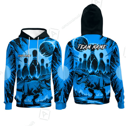 Custom Bowling Team Shirt – Bowling With T-Rex In Lava Volcano  Multicolor Option Personalized Jersey Bowling Uniform