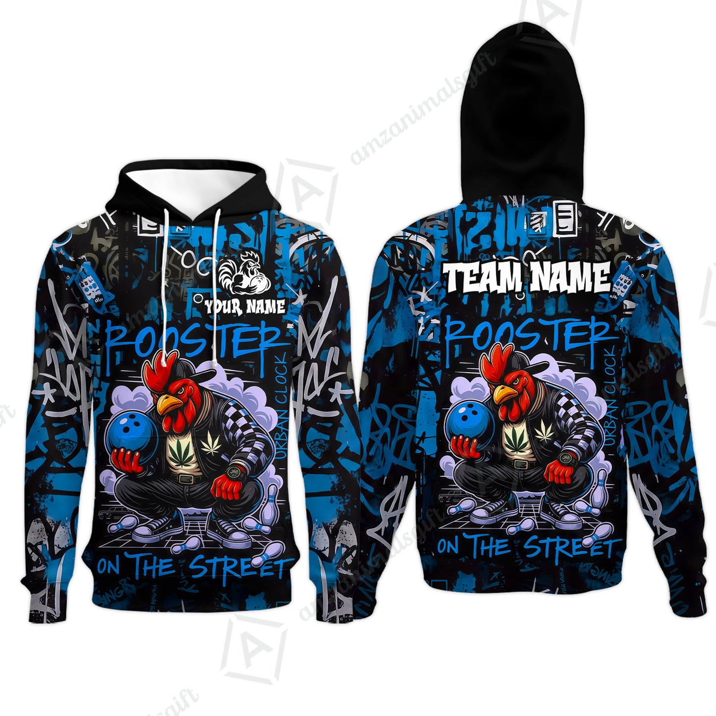 Customized Bowling Unisex Polo Shirt, Urban Streetwear Chicken Bowling Rooster On The Street, Personalized Name Team Name