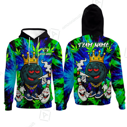 Custom Bowling Team Flat Neck Zip Jersey Shirt, King Smoke Tie-Dye Personalized Team Shirt, Custom Name and Team Name for Bowlers