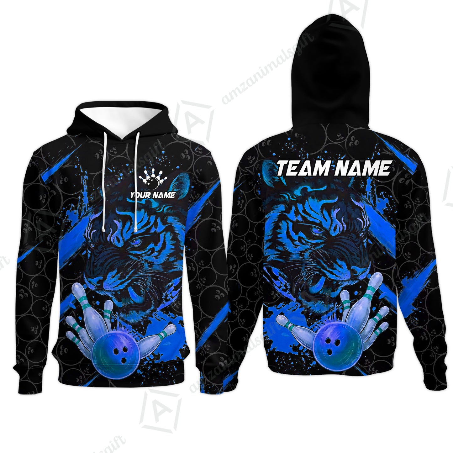 Customized Bowling Unisex Polo Shirt, Tiger Ball Striking Pins, Bowling Uniforms, Personalized Name And Team Name