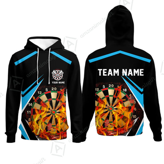 Customized Darts Team Hoodie, Dartboard In Flame Polo Shirt Personalized Name And Team Name For Darts League