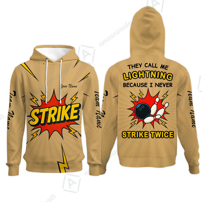 Customized Bowling Team Hoodie, They Call Me Lightning Because I Never Strike Twice Comic Style Hoodie