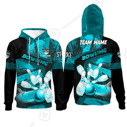 Custom Bowling Team Quater-Zip Polo Shirts, Bowling Uniforms Jerseys Brush Patterns, Multi Colors Personalized Name And Team Name