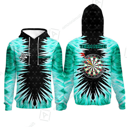 Customized Darts Hoodie, Darts Dartboard Ice And Fire Multicolor Hoodie Jersey For Darts Players
