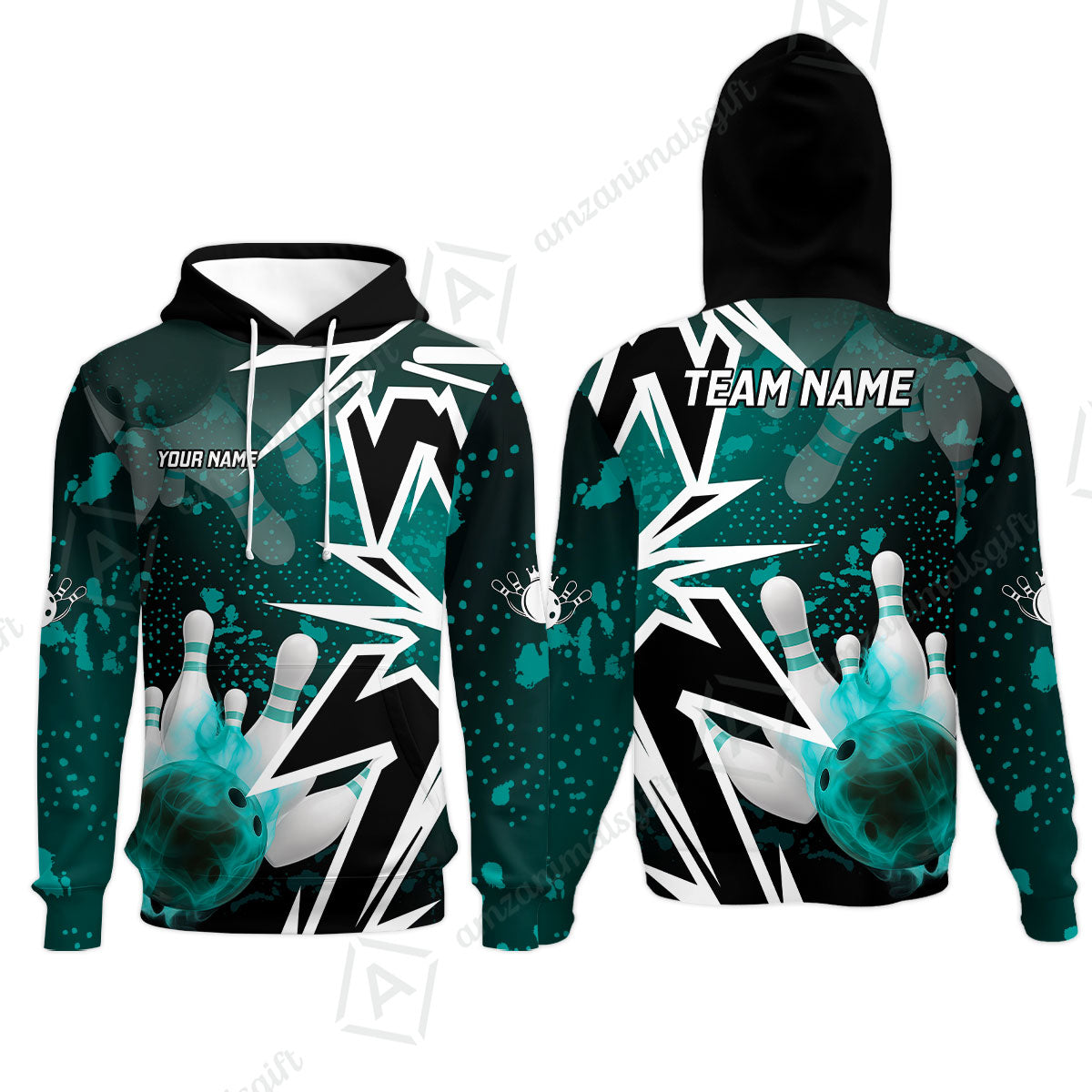 Customized Bowling Polo, Bowling And Pins Smoke Multicolor Option Customized Name And Team Zipper Polo Jerseys Shirts