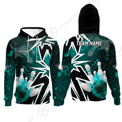 Customized Bowling Polo, Bowling And Pins Smoke Multicolor Option Customized Name And Team Zipper Polo Jerseys Shirts