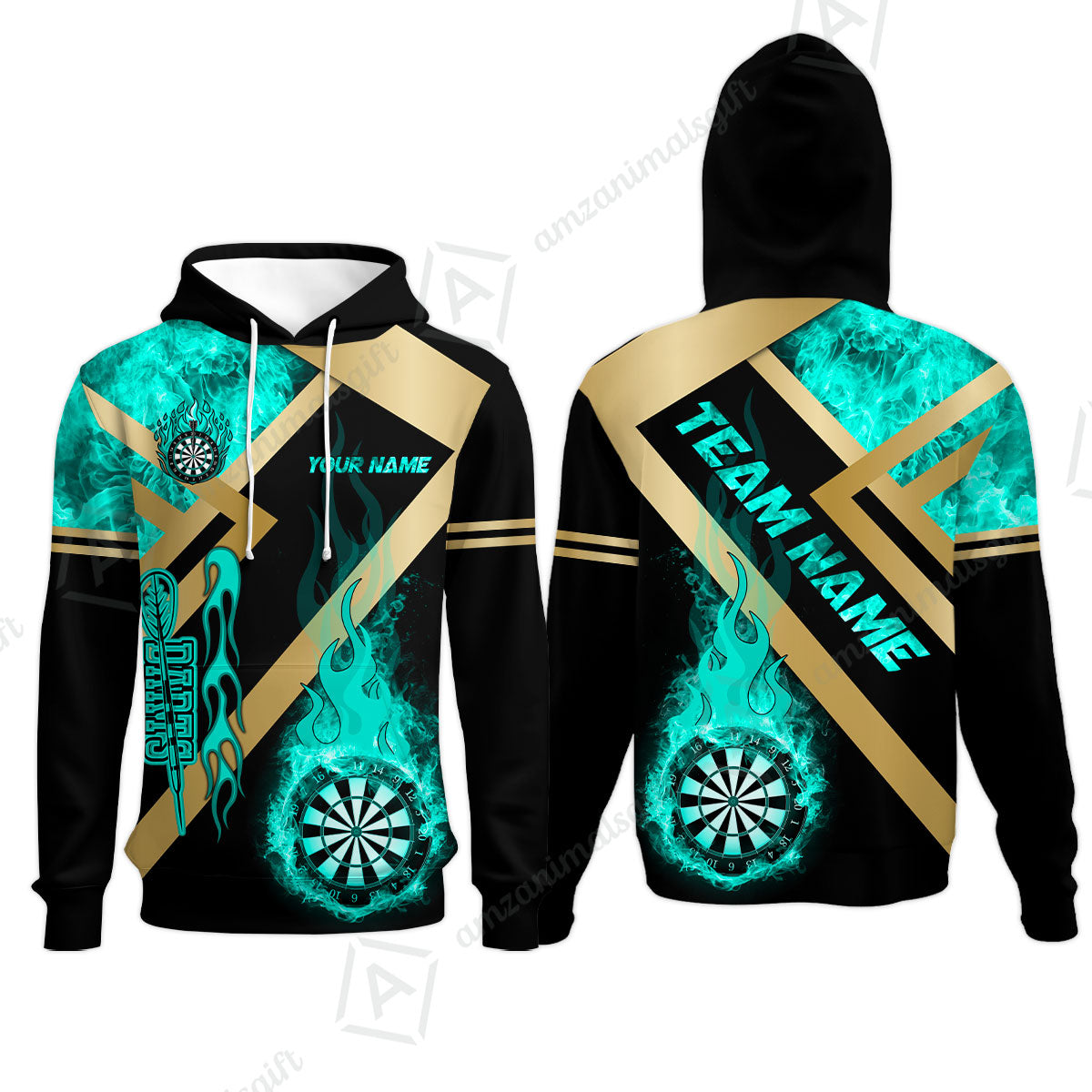 Customized Darts Hoodie, Darts Dartboard Fire Flame Multicolor Team Hoodie For Darts Players