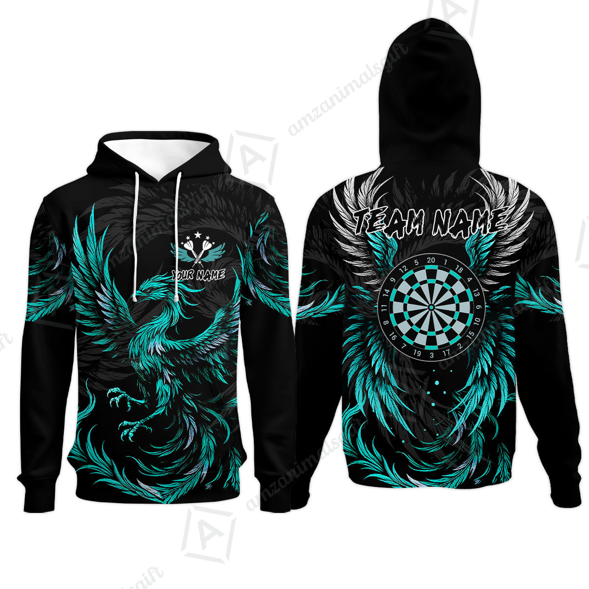 Custom Darts Team Hoodie, Phoenix Dartboard Wings Darts Jersey Hoodie, Custom Name And Team Name Darts Uniforms Jersey