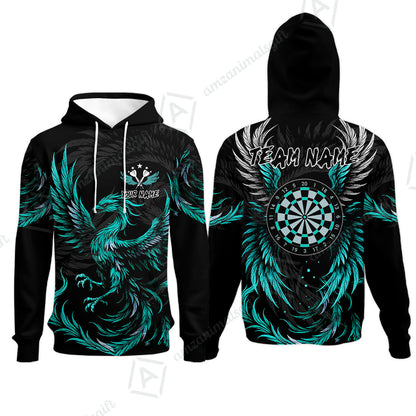 Custom Darts Team Hoodie, Phoenix Dartboard Wings Darts Jersey Hoodie, Custom Name And Team Name Darts Uniforms Jersey