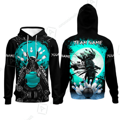 Custom Bowling Team Jerseys Polo Shirts, Bowling uniforms Ball And Pins Samurai Multicolor Options Personalized Name And Team Name