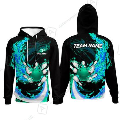 Customized Bowling Polo Team Jerseys, Breath Of Fire Bowling And Pins Multicolor Option Customized Name And Team Name For Bowling Team