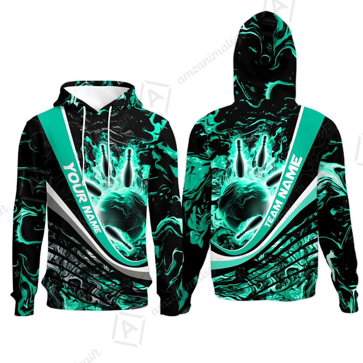 Customized Bowling Polo, Flaming Magma Bowling And Pins Multicolor Option Customized Name Team Name For Bowling Team Shirts