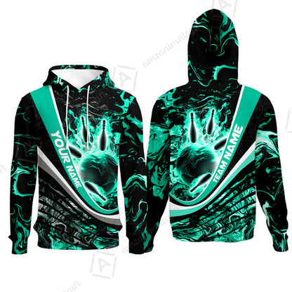 Customized Bowling Polo, Flaming Magma Bowling And Pins Multicolor Option Customized Name Team Name For Bowling Team Shirts