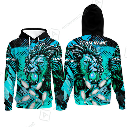 Custom Bowling Team Jerseys Shirts, Bowling uniforms Ball & Pins Lion Pattern Personalized Name And Team Name