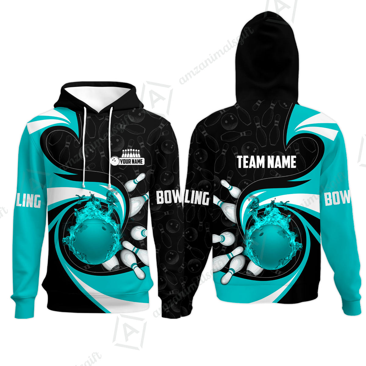 Customized Bowling Jersey Shirt, Bowling Ball And Pins Vortex Pattern Multicolor Customized Name And Team Name For Bowling Team