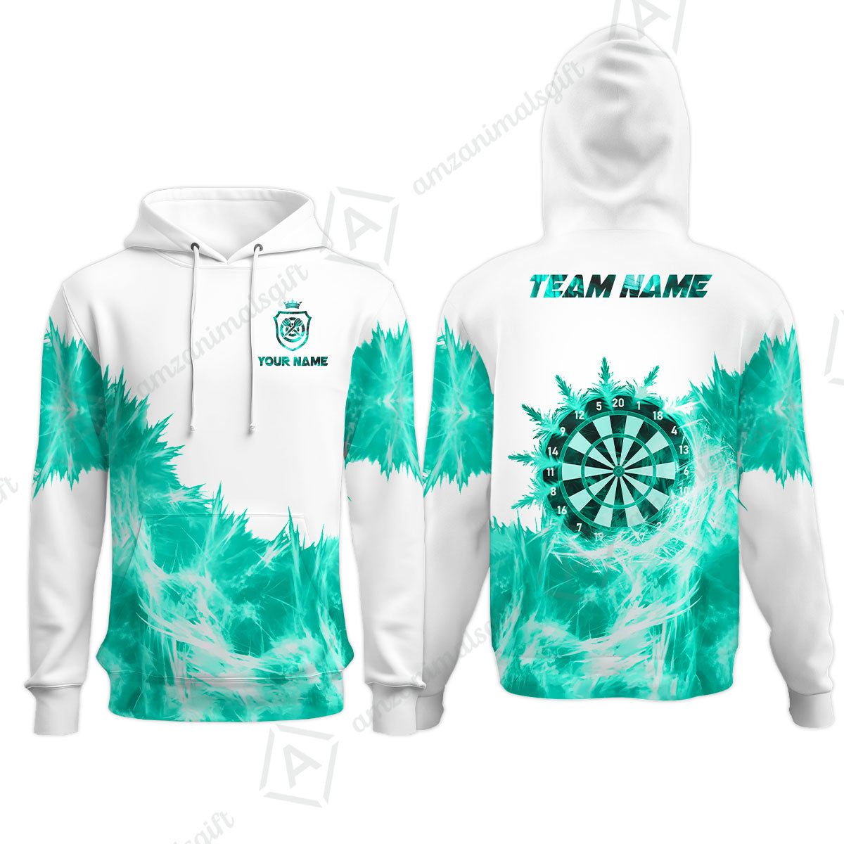 Customized Darts Hoodie, Darts Icy Light White And Multi Color Team Hoodie  Jersey For Darts Player