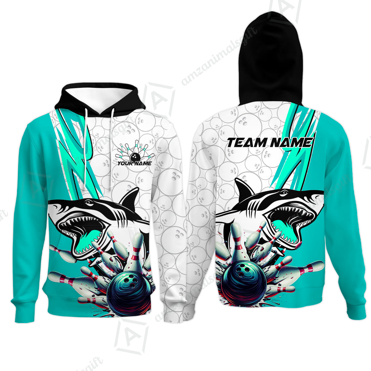 Custom Shark Bowling Team Jersey,  Shark Bowling Jersey Multicolor Polo Quarter-Zip Shirts, Bowling Uniforms Jerseys, Custom Name And Team Name