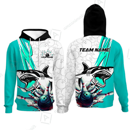 Custom Shark Bowling Team Jersey,  Shark Bowling Jersey Multicolor Polo Quarter-Zip Shirts, Bowling Uniforms Jerseys, Custom Name And Team Name
