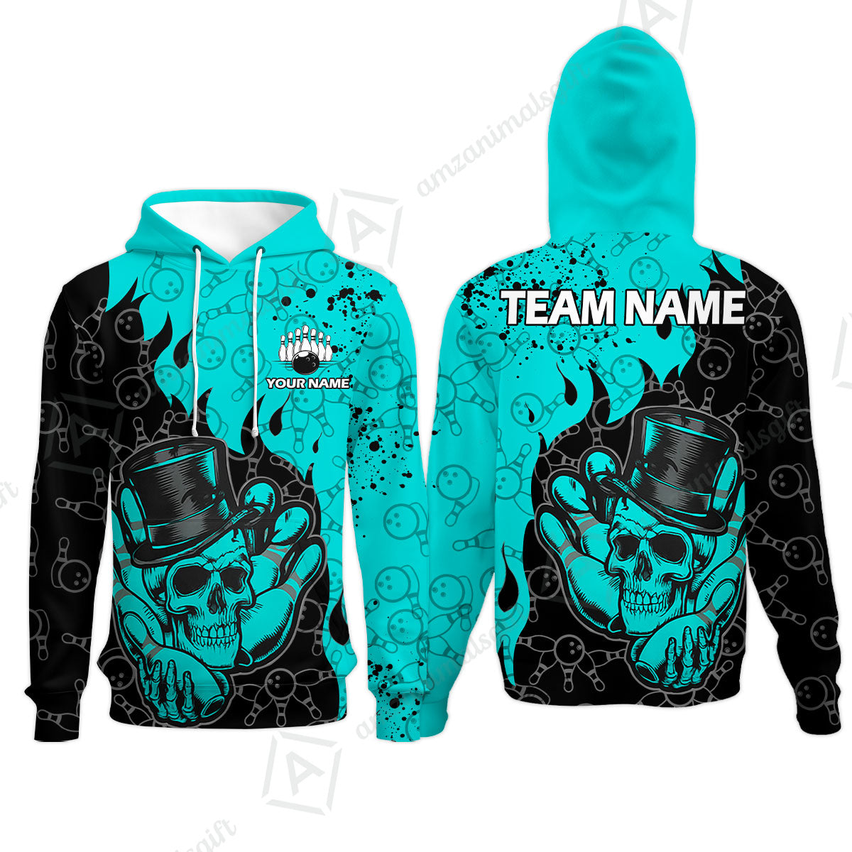 Custom Bowling Team Shirt – Skull Bowling Pattern Multicolor Personalized Jersey Bowling Uniform For League Players