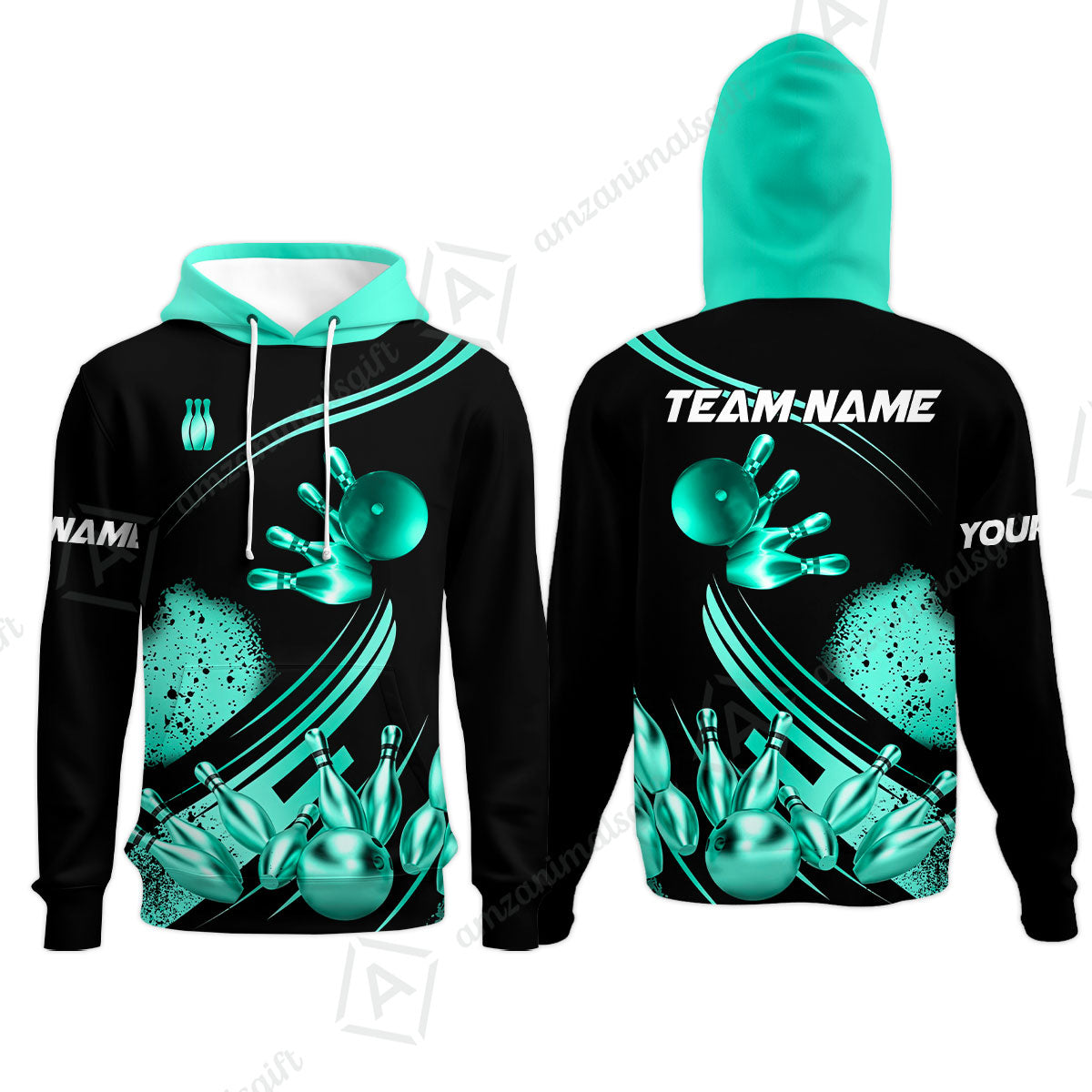 Custom Bowling Team Jerseys Polo Shirts, Bowling Uniforms Ball And Pins Ultimate Golden Multicolor Options Personalized Name And Team Name