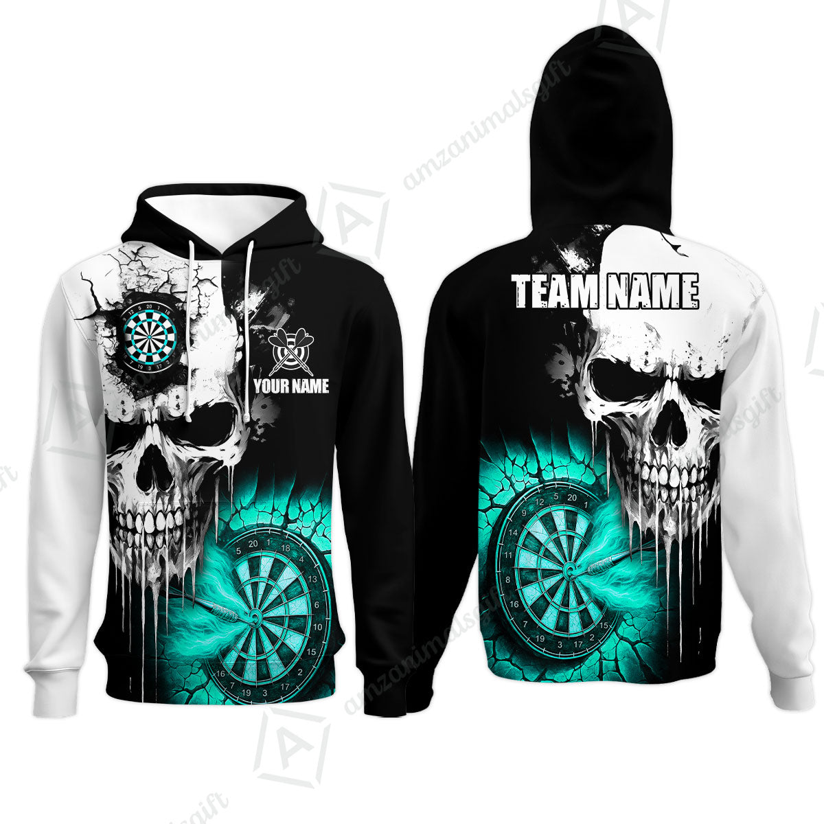 Custom Grunge Skull Crack Wall Darts Team Hoodie, Customized Name Team Name Darts Polo Team Jerseys Uniform