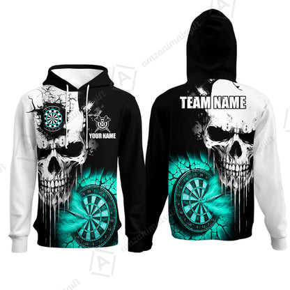 Custom Grunge Skull Crack Wall Darts Team Hoodie, Customized Name Team Name Darts Polo Team Jerseys Uniform