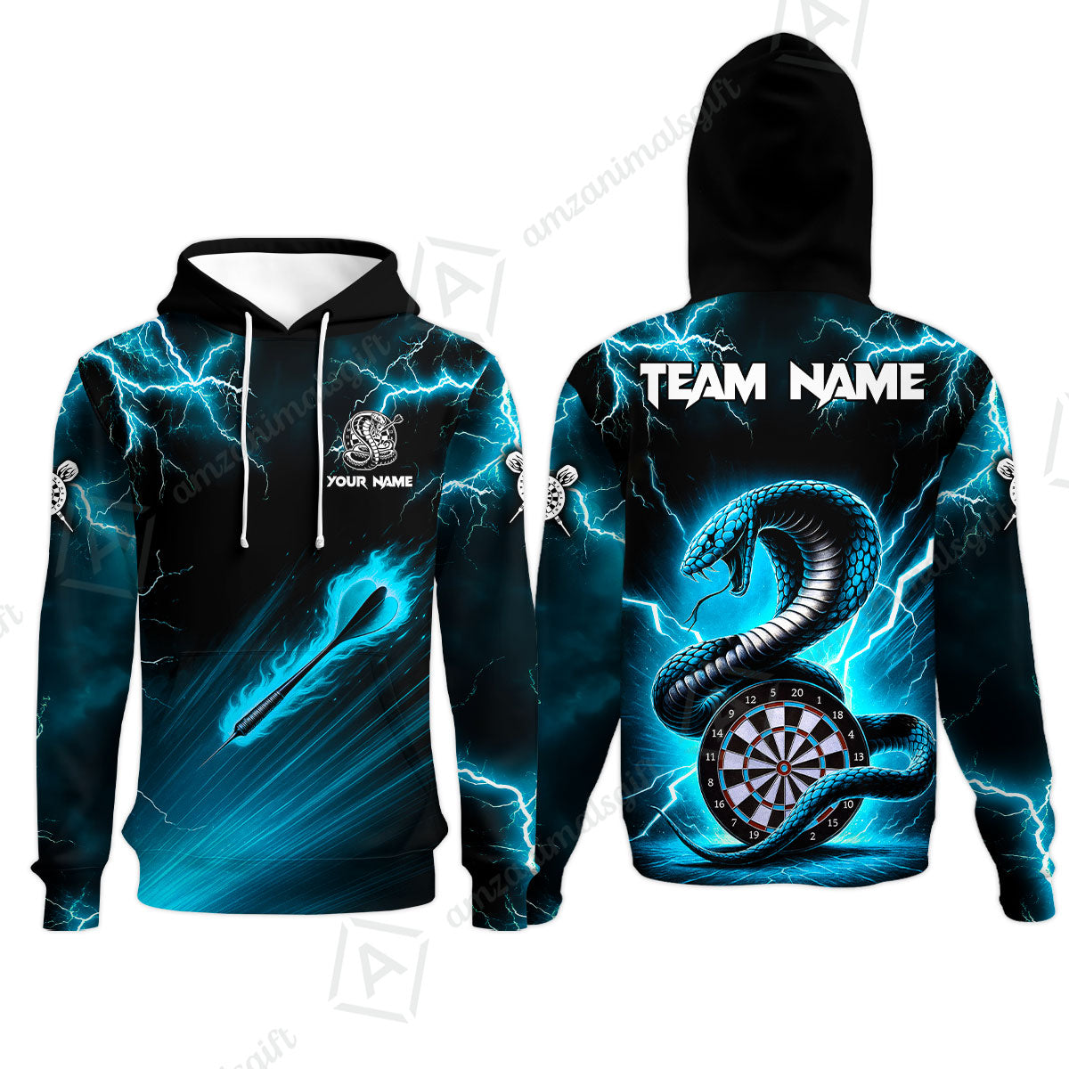 Customized Darts Hoodie, Darts Thunder Lightning Cobra Snake Multicolor Hoodie For Darts Player