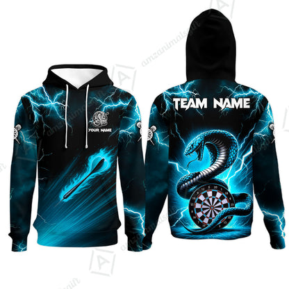 Customized Darts Hoodie, Darts Thunder Lightning Cobra Snake Multicolor Hoodie For Darts Player