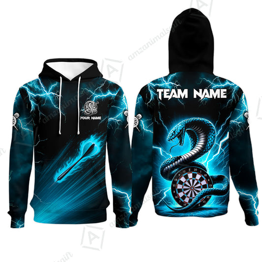 Customized Darts Hoodie, Darts Thunder Lightning Cobra Snake Multicolor Hoodie For Darts Player