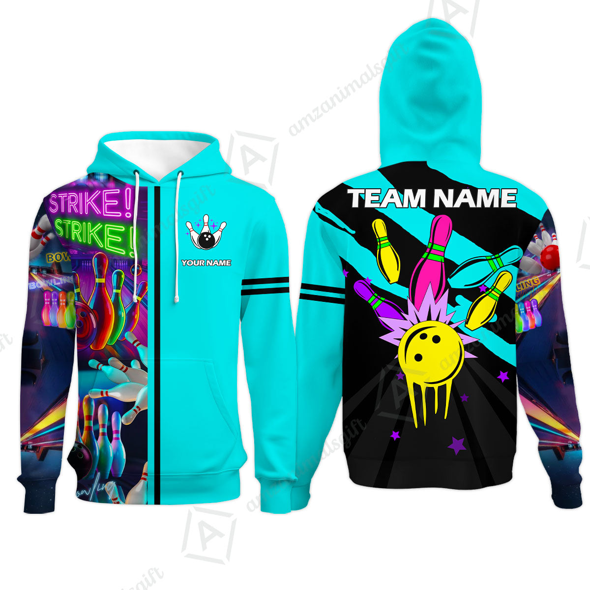 Custom Bowling Team Jersey Neon Bowling Strike Polo Shirts, Bowling Team Uniforms, Personalized Name And Team Name