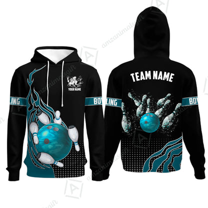 Customized Bowling Unisex Polo Shirt, Bowling And Breaking Pins Multicolor Option Customized Name And Team Name Polo Jerseys Shirts