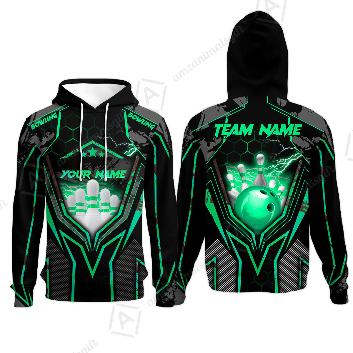 Customized Bowling Jersey, Bowling And Pins Abstract Grunge Texture X Multicolor Option Customized Name And Team Name Zipper Polo Jerseys Shirts