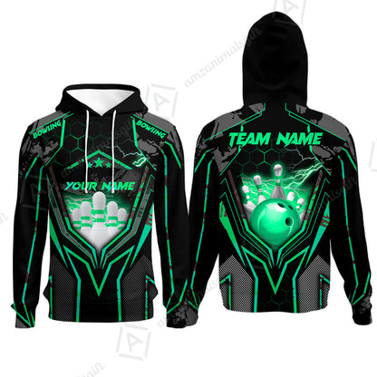 Customized Bowling Jersey, Bowling And Pins Abstract Grunge Texture X Multicolor Option Customized Name And Team Name Zipper Polo Jerseys Shirts