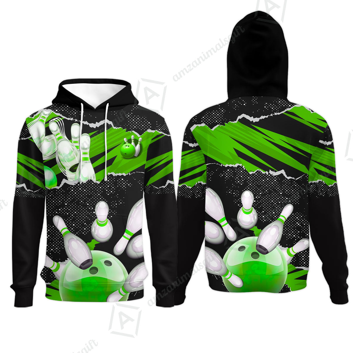 Personalized Bowling Hoodie, Bowling Uniforms Ball & Pins Sport Pattern Custom Name And Team Name For Bowlers