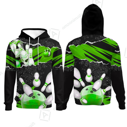 Personalized Bowling Hoodie, Bowling Uniforms Ball & Pins Sport Pattern Custom Name And Team Name For Bowlers