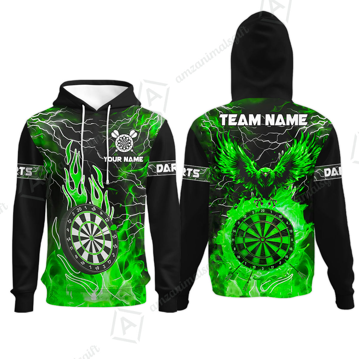 Custom Darts Team Jersey, Dartboard Fire Flame Custom Eagle Darts Jersey Polo Quarter-Zip Shirts, Custom Name And Team Name Darts Uniforms Jersey