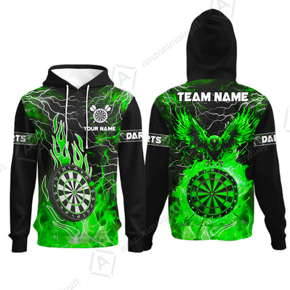 Custom Darts Team Jersey, Dartboard Fire Flame Custom Eagle Darts Jersey Polo Quarter-Zip Shirts, Custom Name And Team Name Darts Uniforms Jersey