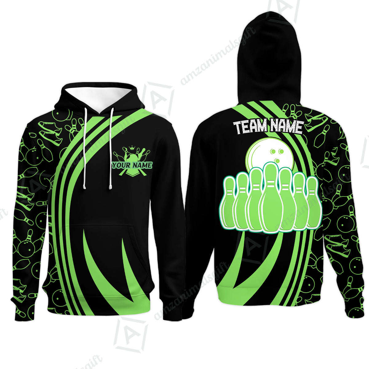 Customized Bowling Team Hoodie Neon Multicolor Bowling Uniforms With Name And Team Name For Bowlers, Team League