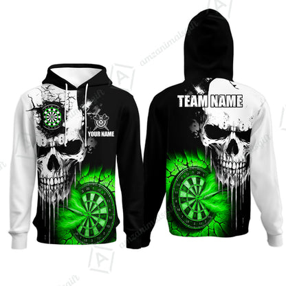 Custom Grunge Skull Crack Wall Darts Team Hoodie, Customized Name Team Name Darts Polo Team Jerseys Uniform