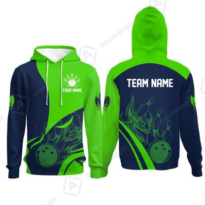 Customized Bowling Hoodie, Flame Bowling Multicolor Custom Team Uniform Hoodie, Jersey for Bowlers